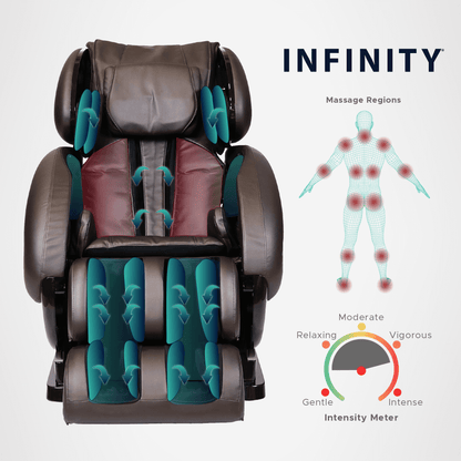 Infinity IT-8500 X3 premium massage chair, Infinity Brand massage Chair CPO, 8500 X3 massage chair certified pre-owned in brown