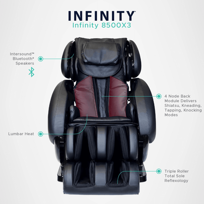 Infinity IT-8500 X3 premium massage chair, Infinity Brand massage Chair CPO, 8500 X3 massage chair certified pre-owned in black